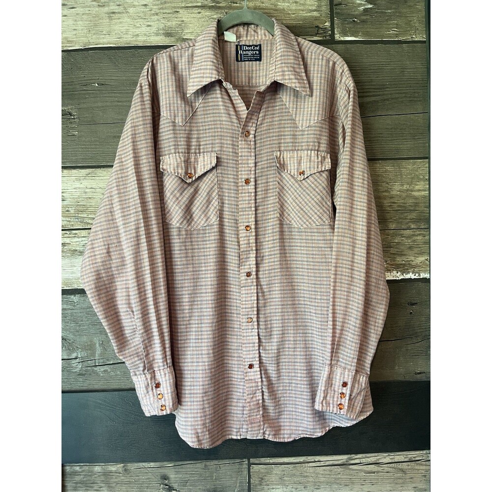 Vintage Dee Cee Pearl Snap Shirt Mens 16.5 Large Brown Orange Western 70s 80s